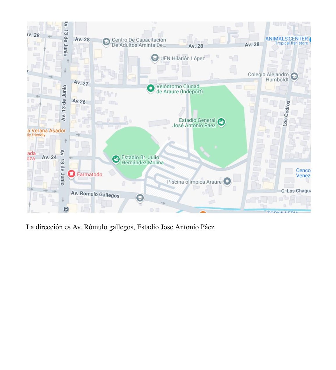 Mapa de la comunidad — Estadio José Antonio Páez, Av. Rómulo Gallegos, Araure